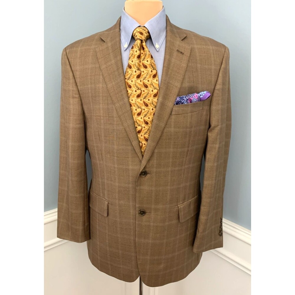 Jos A Bank Blazer Mens 41R Silk Wool Plaid Windowpane Check Jacket Sportcoat